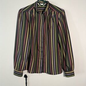 Vintage 70s Ruggeri Multicolored Striped & Polka Dot Button Down Shirt Size 14